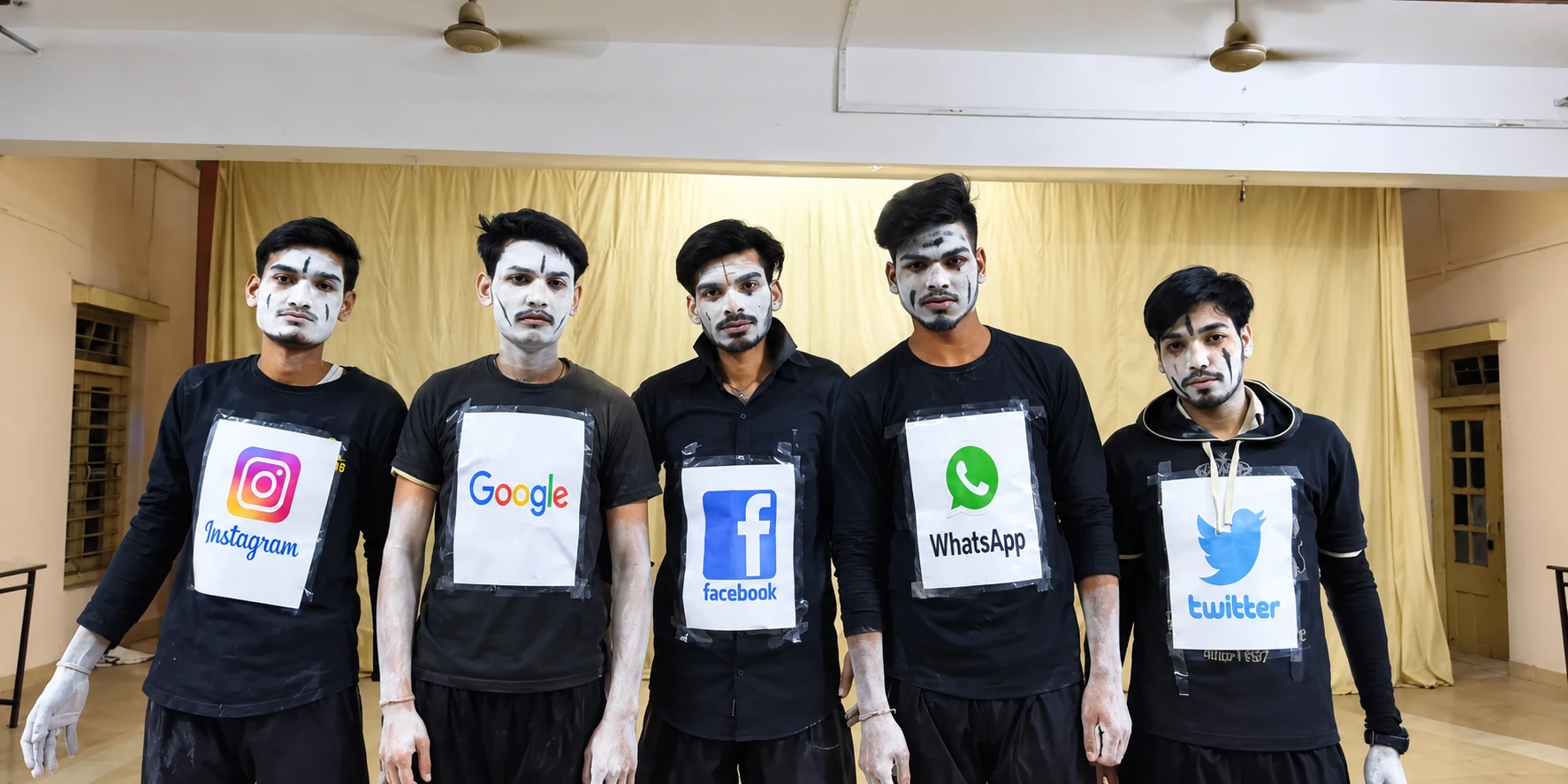 eBuddha Digitech learners performing a mime about social platforms at a campus event